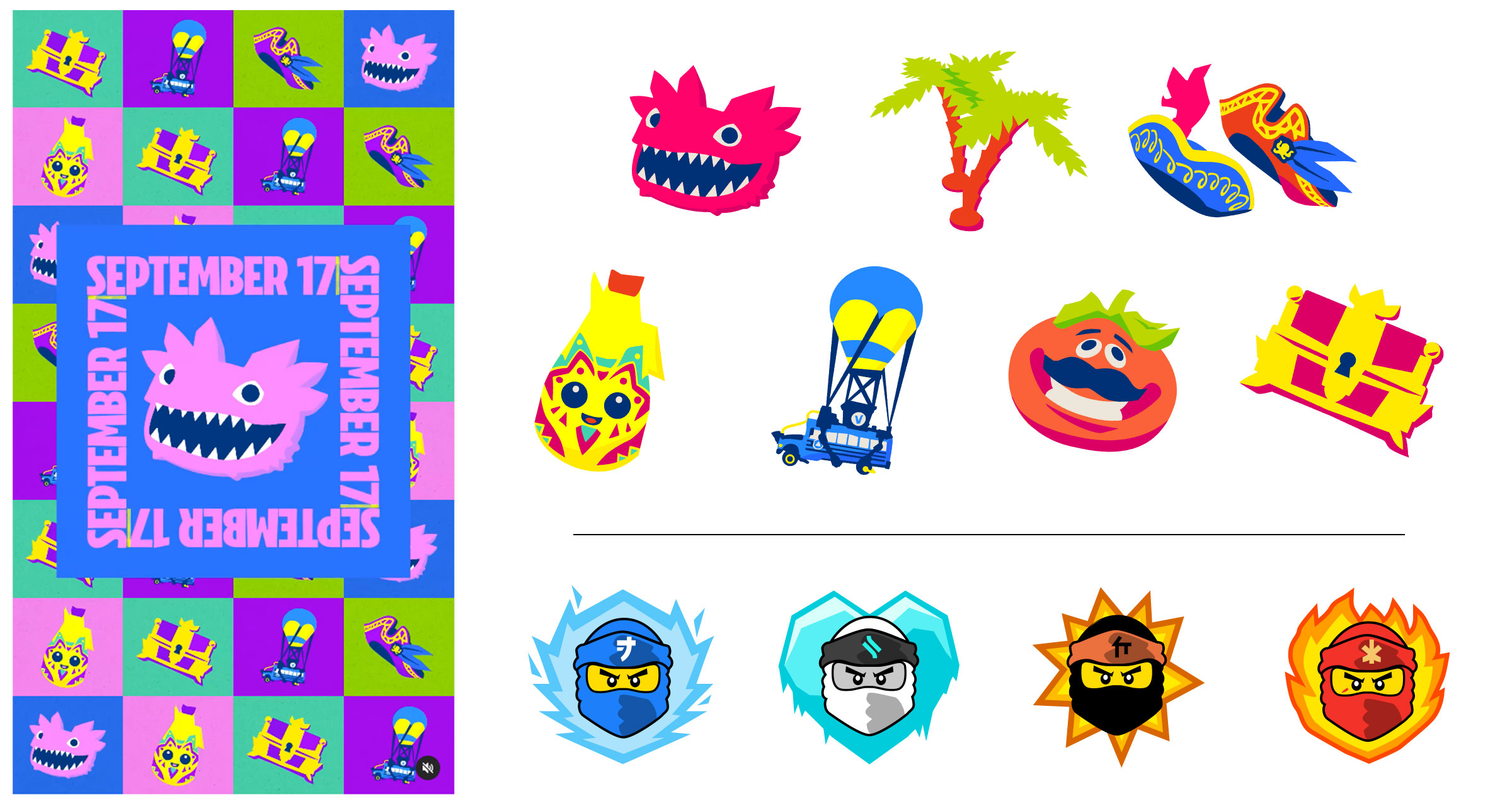 LEGO Fortnite 2D graphics designed and illustrated by Andy Hunt