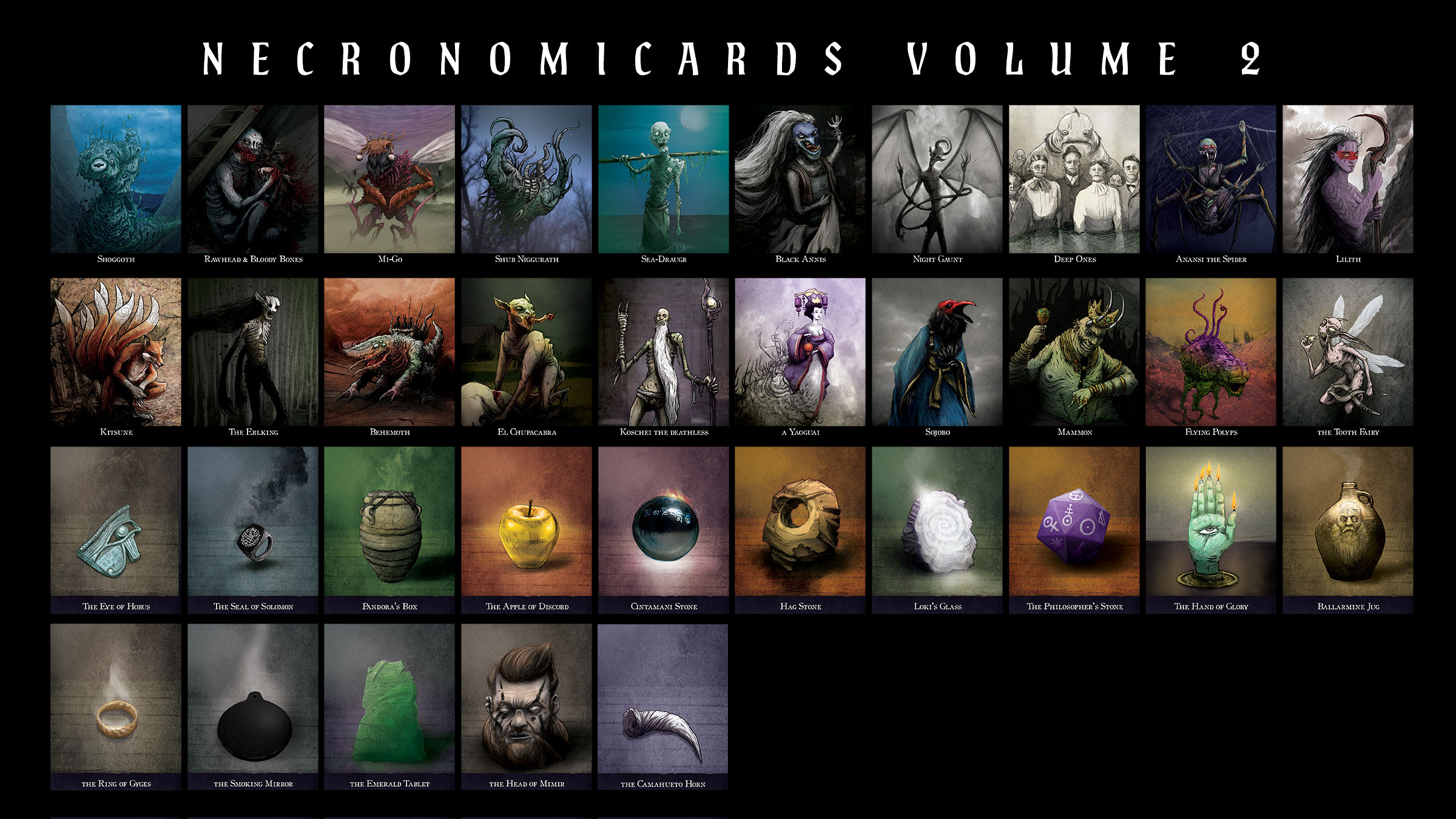 NecronomiCards card game art and design by Andy Hunt (3 of 3)